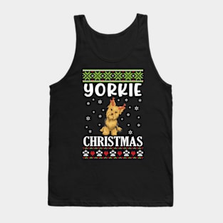 Yorkie Dog Dancing With Snow Merry Christmas Day Daddy Mommy Tank Top